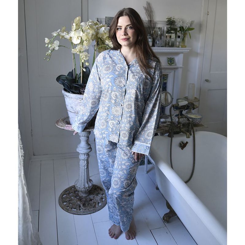 Block Printed Blue Cornflower Cotton Pyjamas