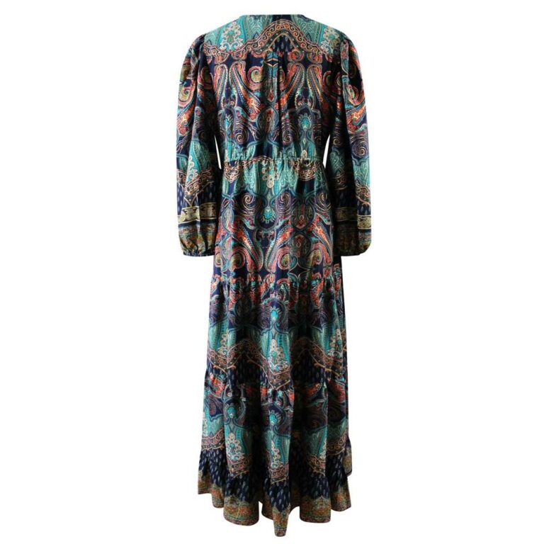 'Farren' Navy & Turquoise Paisley Maxi Dress