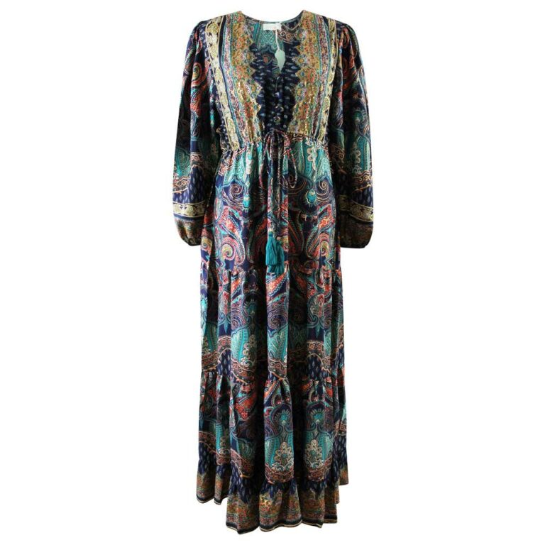 'Farren' Navy & Turquoise Paisley Maxi Dress