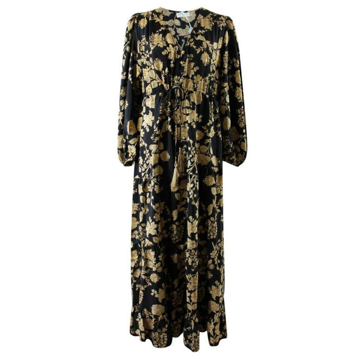 'Beba' Black & Gold Floral Maxi Dress