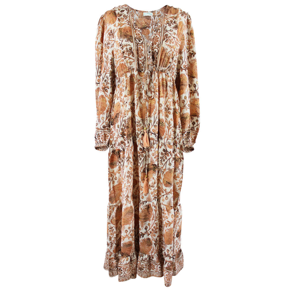 'Danica' Cream, Terracotta & Gold Floral Print Maxi Dress