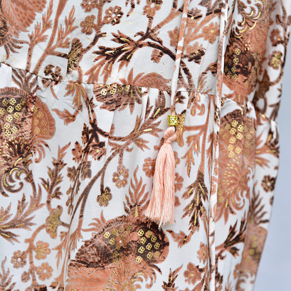 'Danica' Cream, Terracotta & Gold Floral Print Maxi Dress