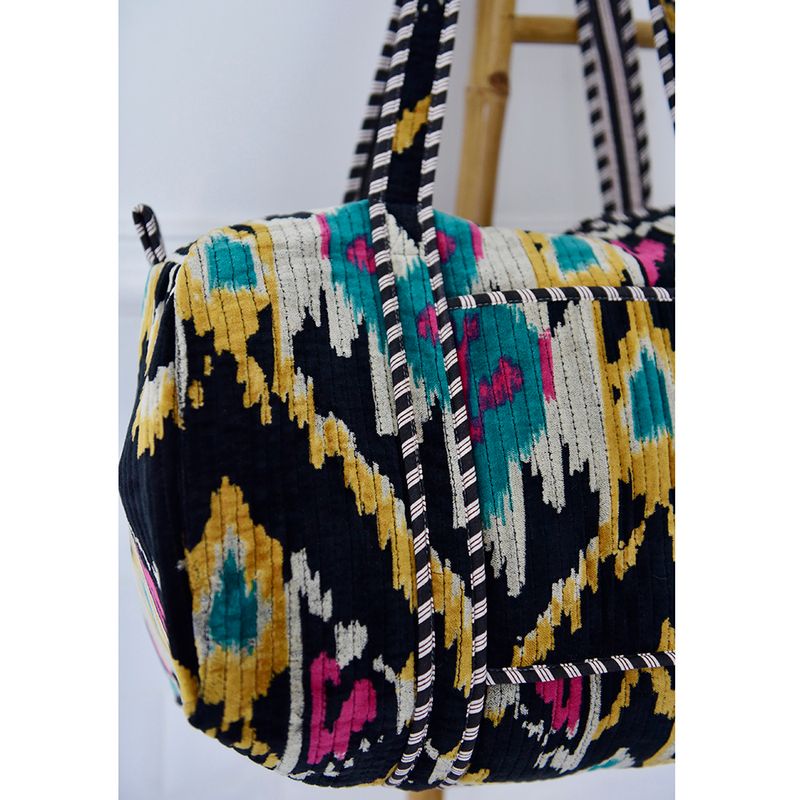 Black Velvet Ikat Quilted Duffle Bag