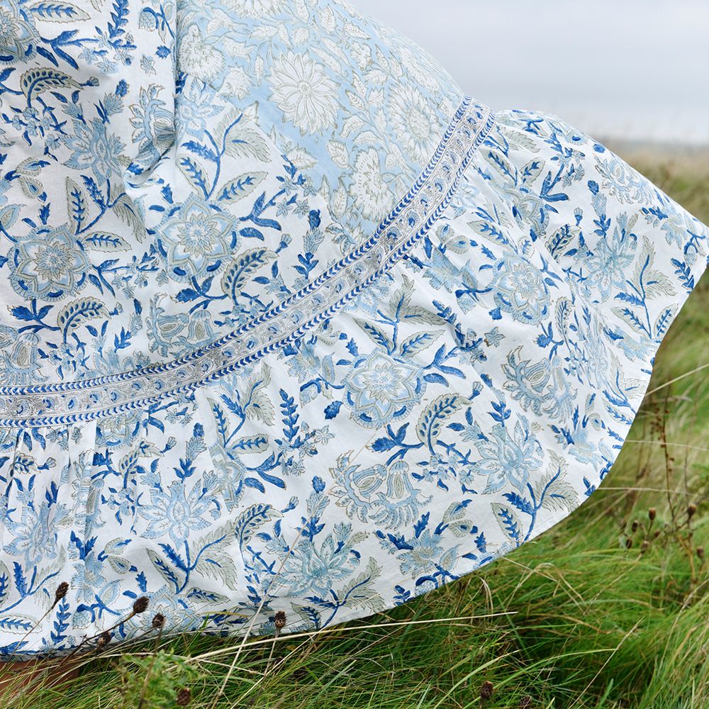 Block Printed Blue Cornflower Cotton Dress 'Emery'