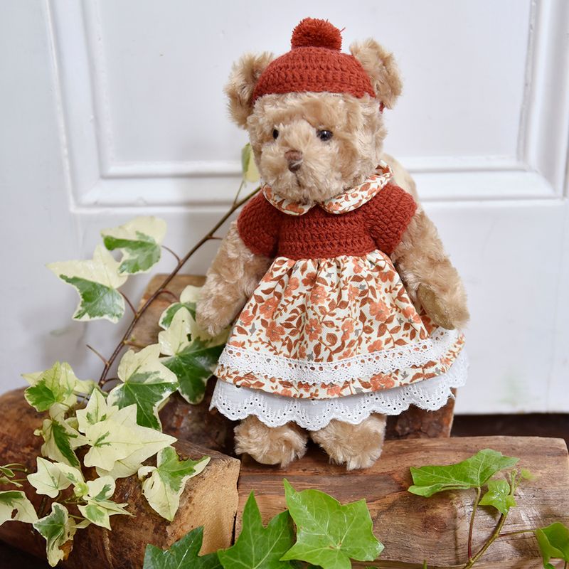 Teddy Bear In Autumnal Dress With Hand Crocheted Jumper And Hat