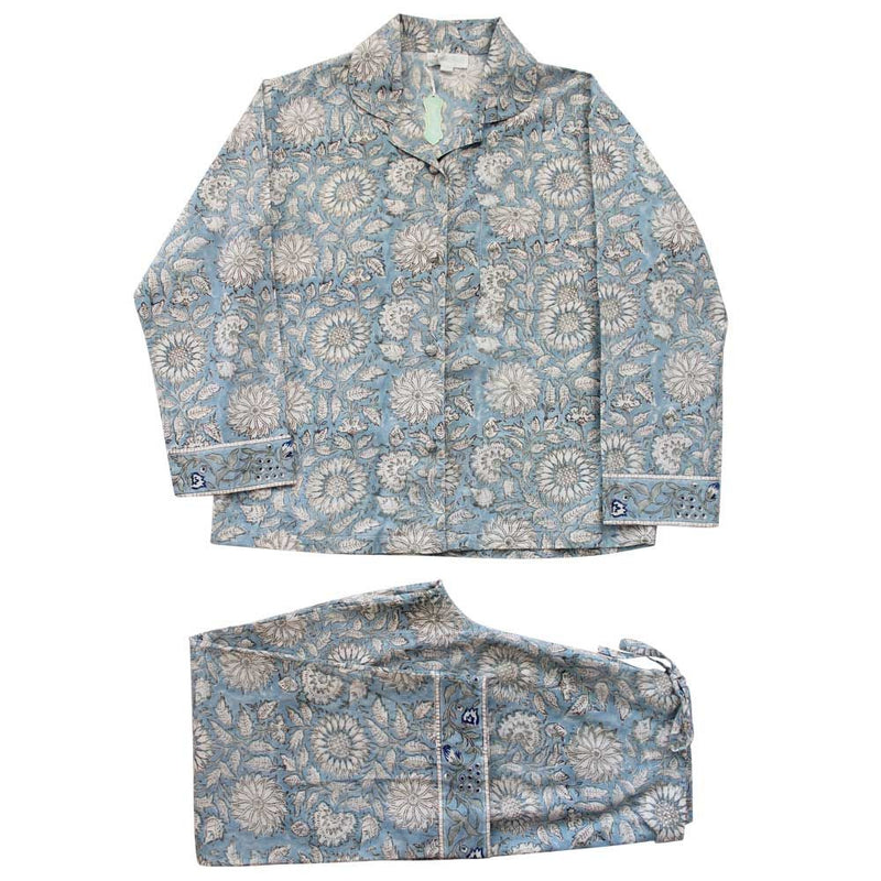 Block Printed Blue Cornflower Cotton Pyjamas
