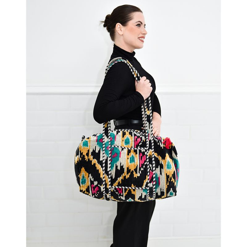 Black Velvet Ikat Quilted Duffle Bag