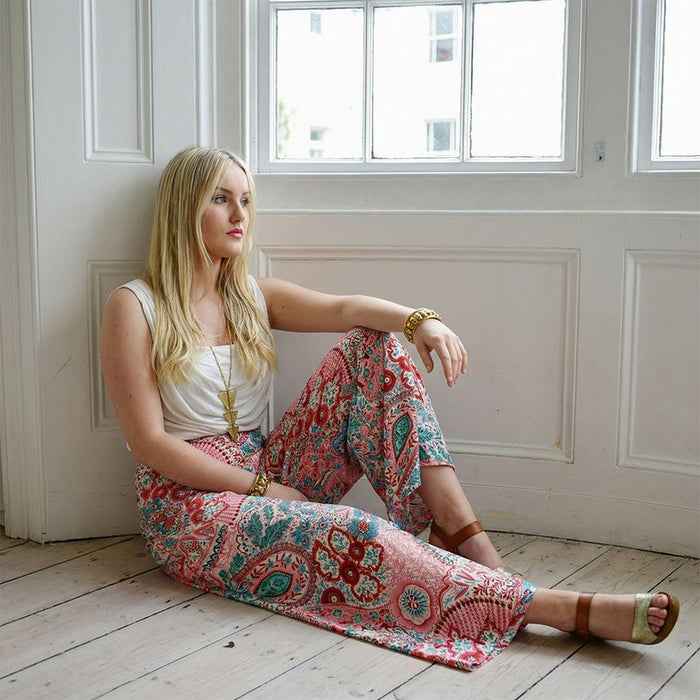 'Marlowe'  Pink & Blue Paisley Viscose Palazzo Trousers