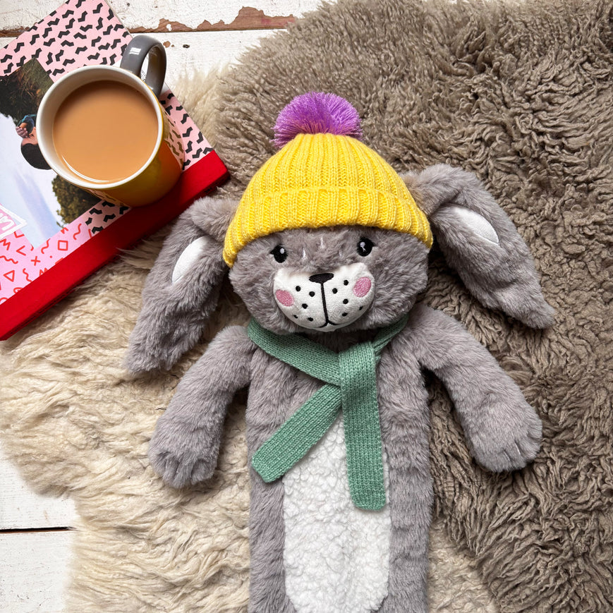 Rabbit In Bobble Hat Hot Water Bottle