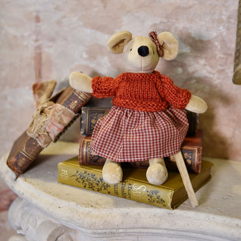 Mouse Teddy In Red Gingham Skirt With Hand Knitted Jumper