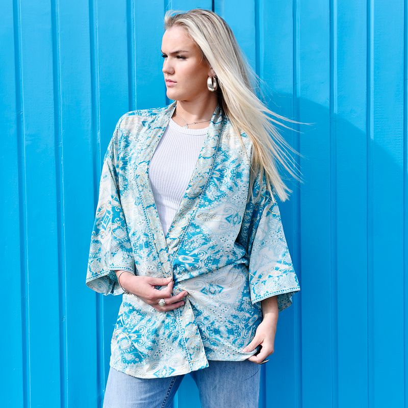 Turquoise & Gold Paisley Viscose Summer Jacket