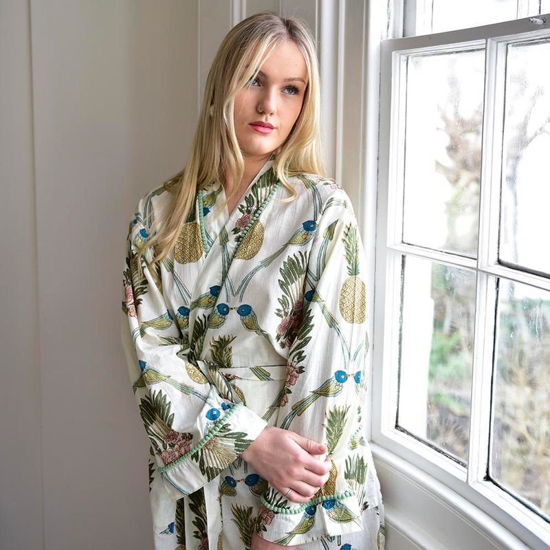 Pineapple & Bluebird Cotton Dressing Gown