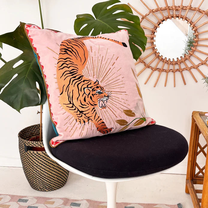 Inked Velvet Tiger Cushion