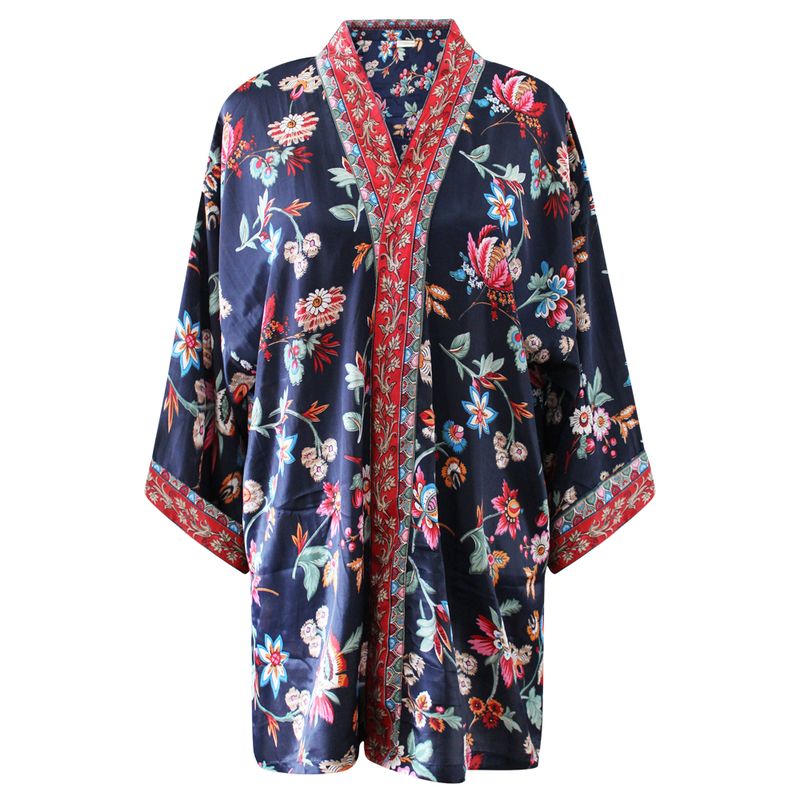 Navy Folk Floral Viscose Summer Jacket