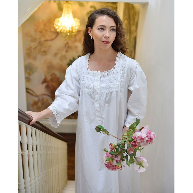 Ladies White Nightdress With Ruffled Broderie Anglaise 'Eliza'