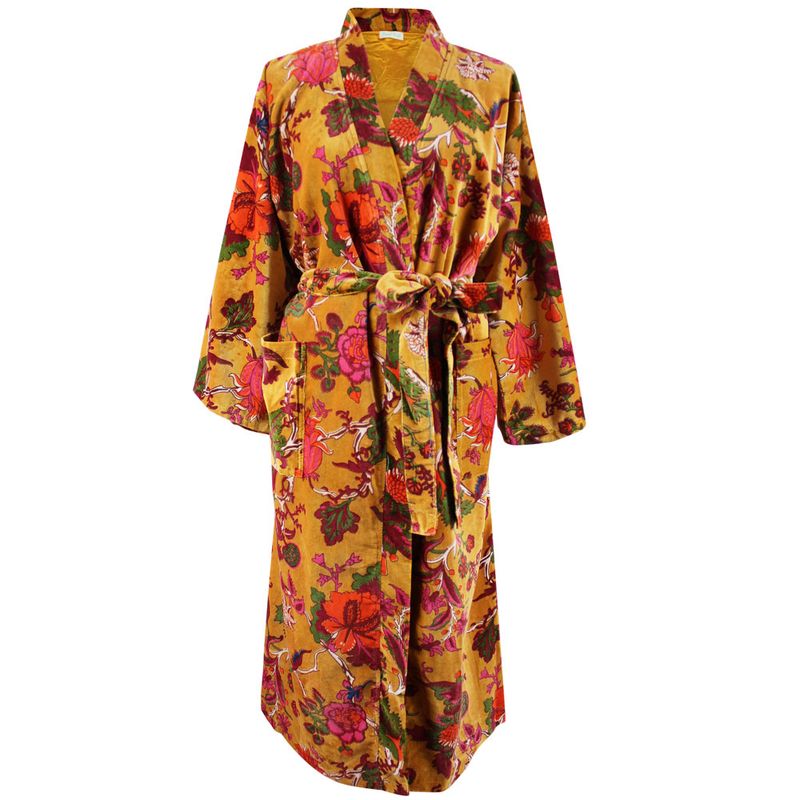 Velvet Mustard Exotic Bouquet Dressing Gown