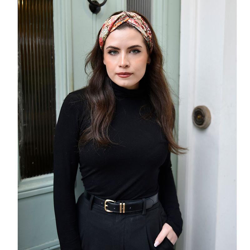 'Elora' Pink, Orange & Cream Floral Tile Print Headband