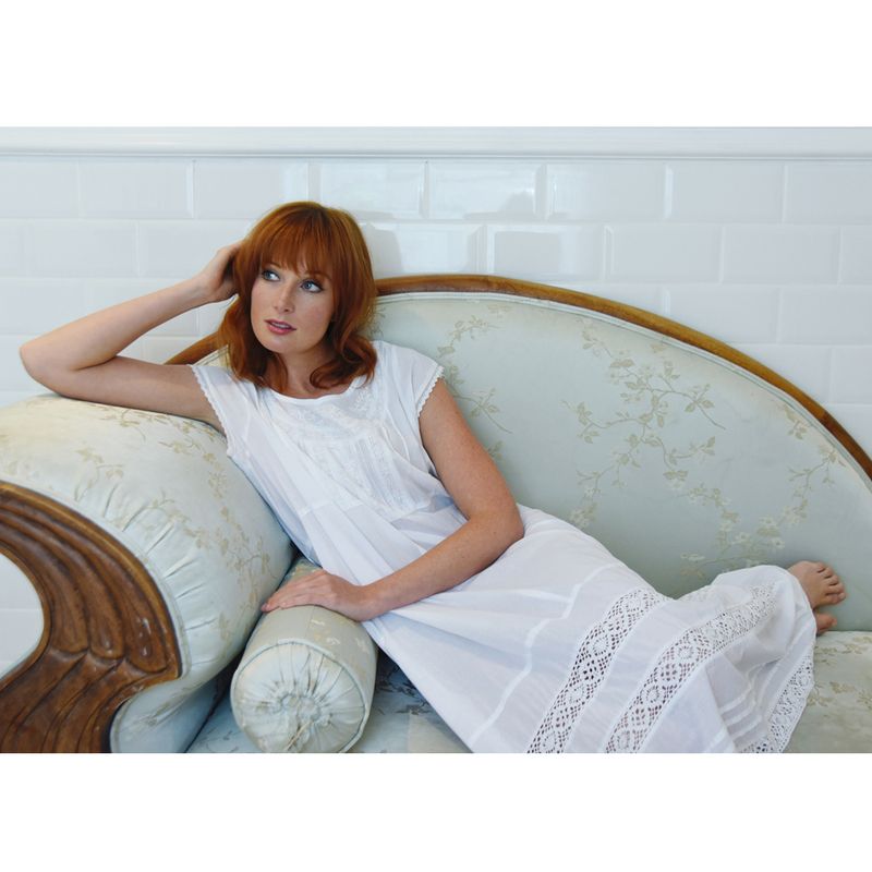 Ladies Cap Sleeve Embroidered Cotton Nightdress 'Katherine'