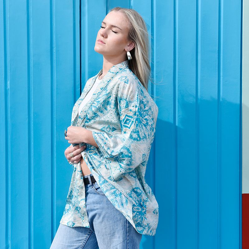 Turquoise & Gold Paisley Viscose Summer Jacket