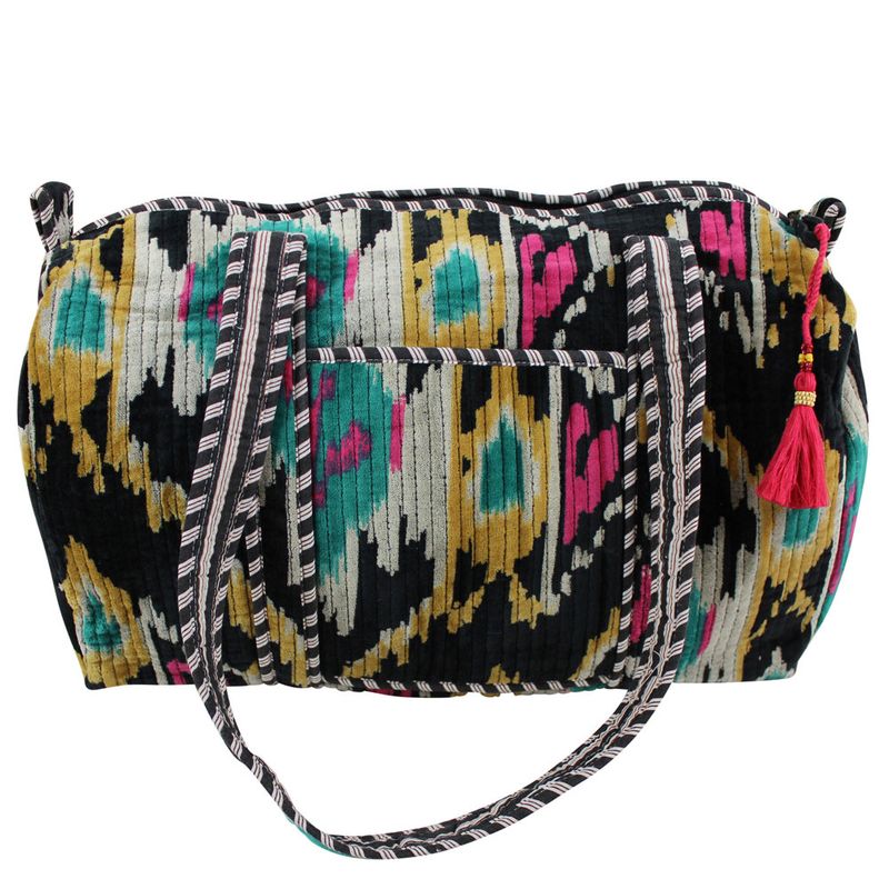 Black Velvet Ikat Quilted Duffle Bag