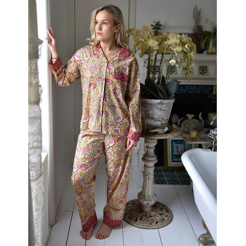 Yellow & Pink Carnation Cotton Pyjamas