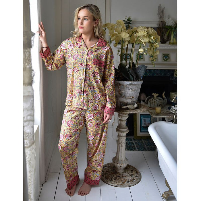 Yellow & Pink Carnation Cotton Pyjamas