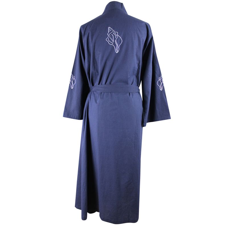 Navy Blue Embroidered Sea Shell Cotton Dressing Gown