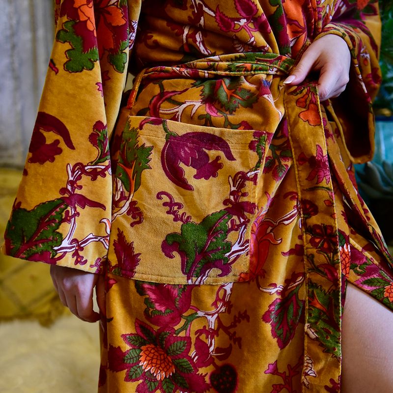 Velvet Mustard Exotic Bouquet Dressing Gown
