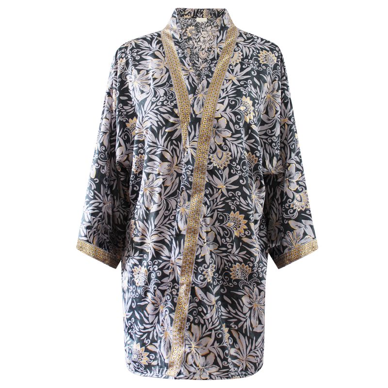 Black & Gold Floral Viscose Summer Jacket