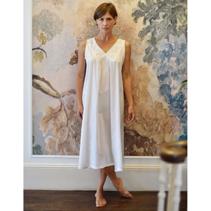 Ladies Sleeveless Embroidered Nightdress with Dainty Pin Tucking 'Jane'