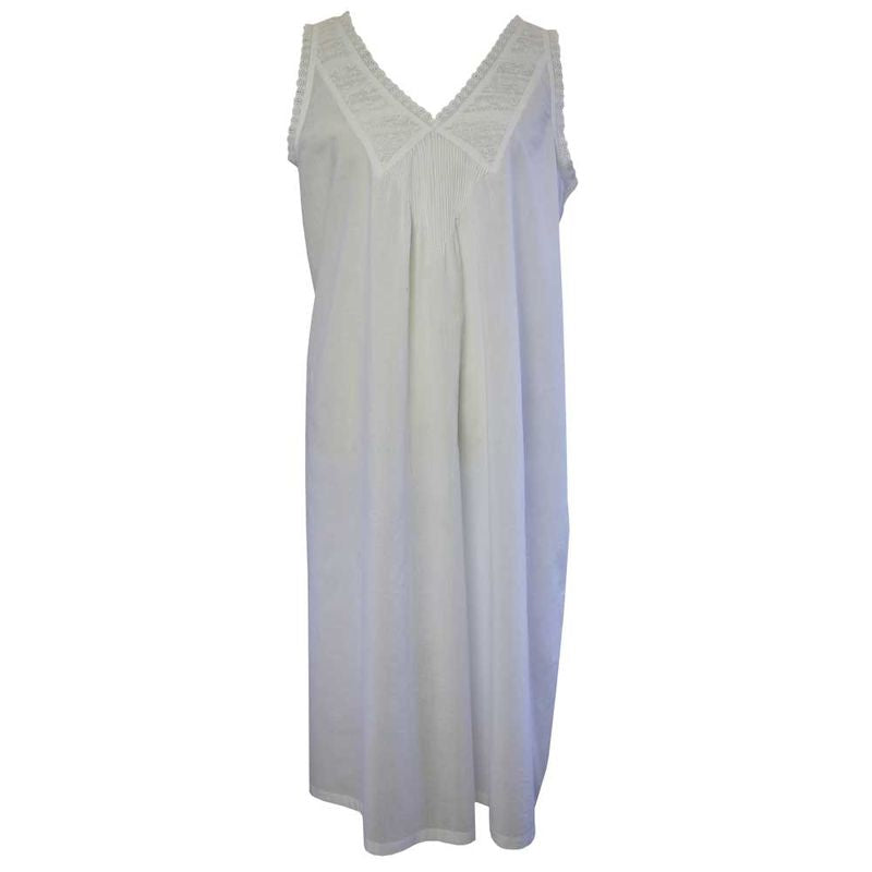 Ladies Sleeveless Embroidered Nightdress with Dainty Pin Tucking 'Jane'