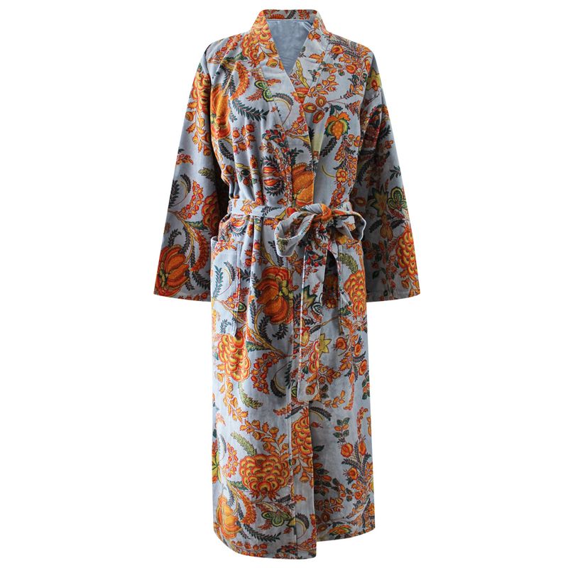 Velvet Coral Exotic Bouquet Dressing Gown