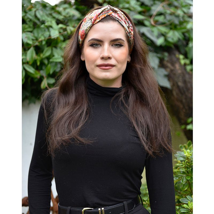 'Elora' Pink, Orange & Cream Floral Tile Print Headband