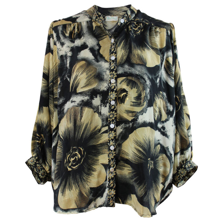 Golden Floral Print Button Down Shirt