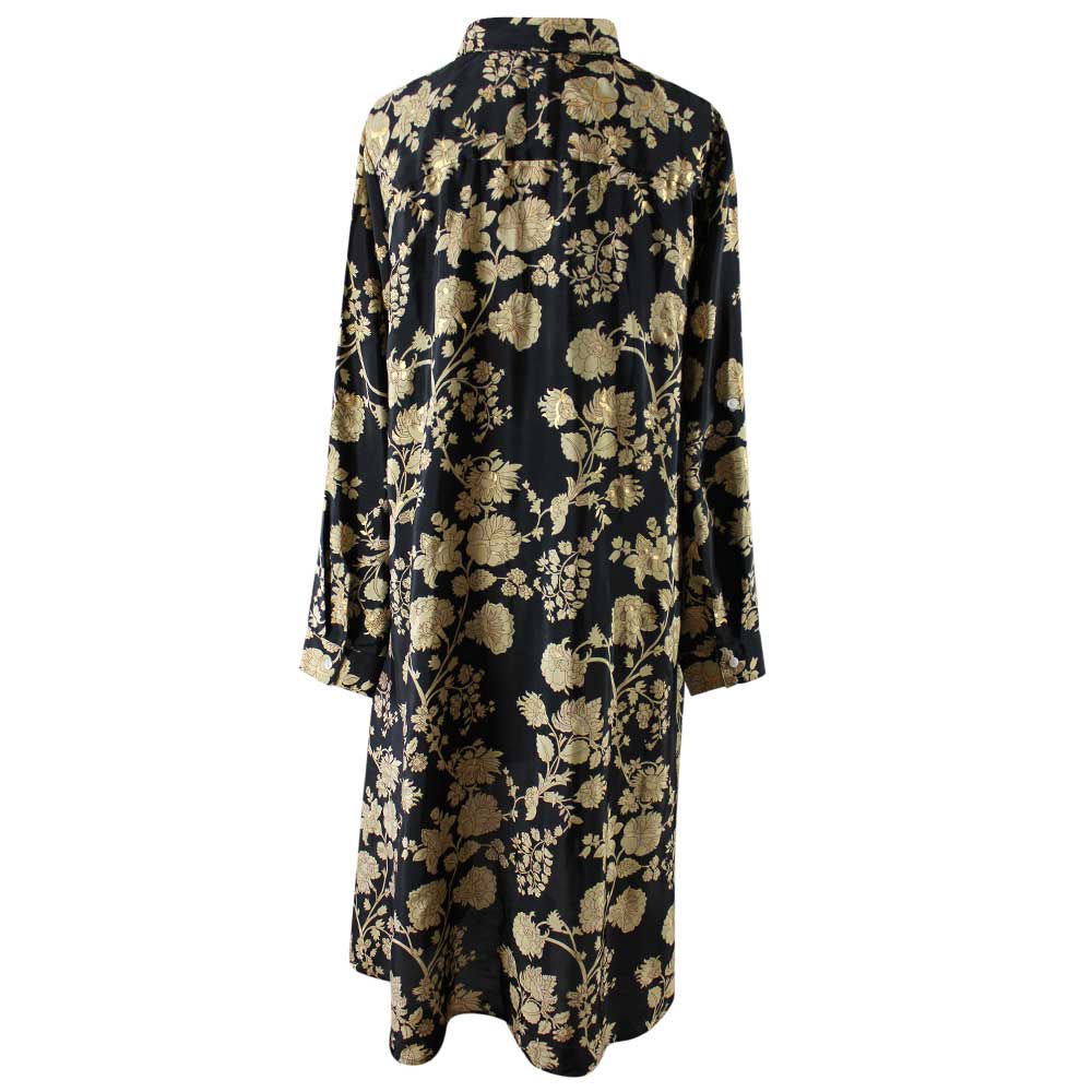 'Kimber' Buttoned Black & Gold Floral Shirt Dress