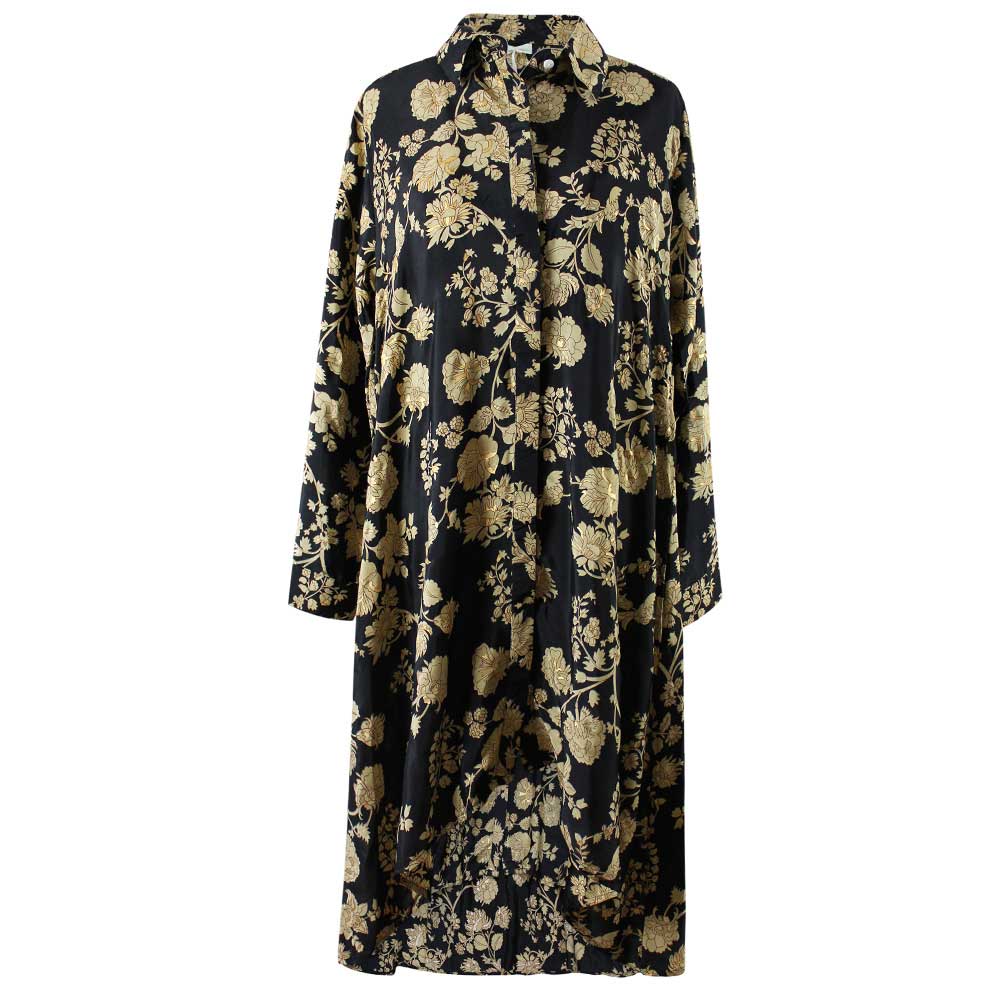 'Kimber' Buttoned Black & Gold Floral Shirt Dress