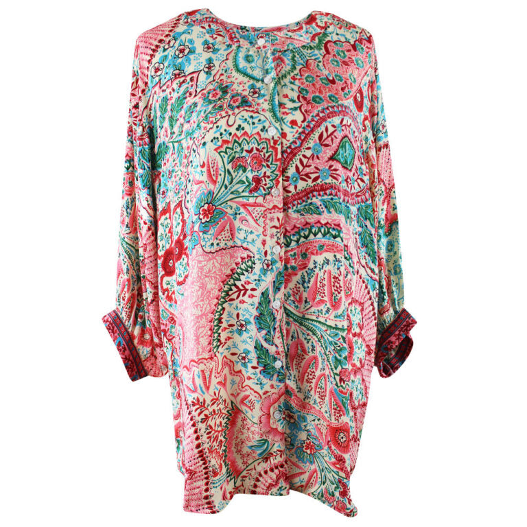 'Penny' Pink & Blue Paisley Button Down Shirt