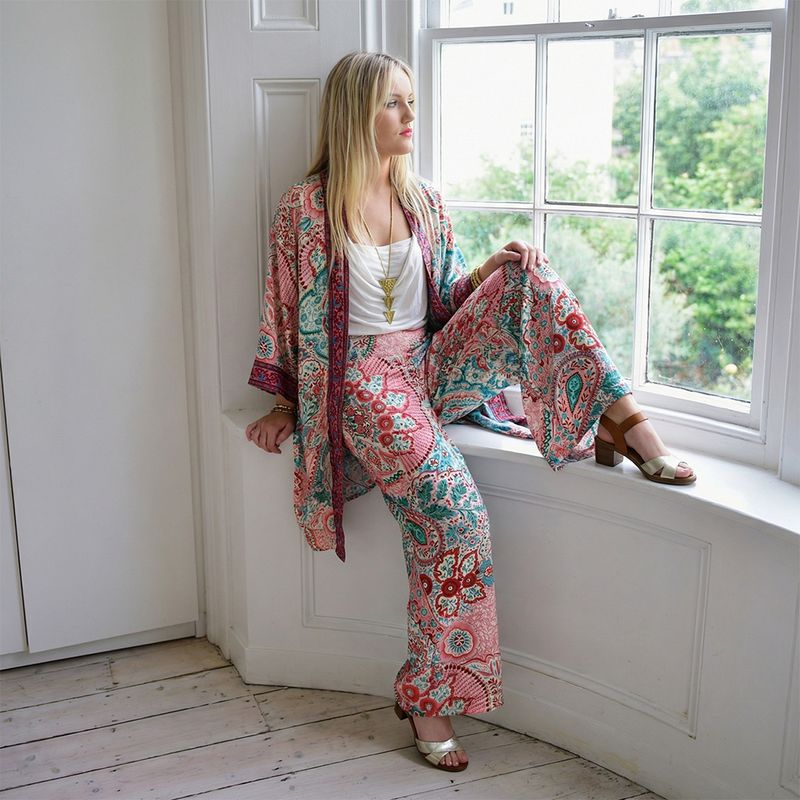'Marlowe'  Pink & Blue Paisley Viscose Palazzo Trousers