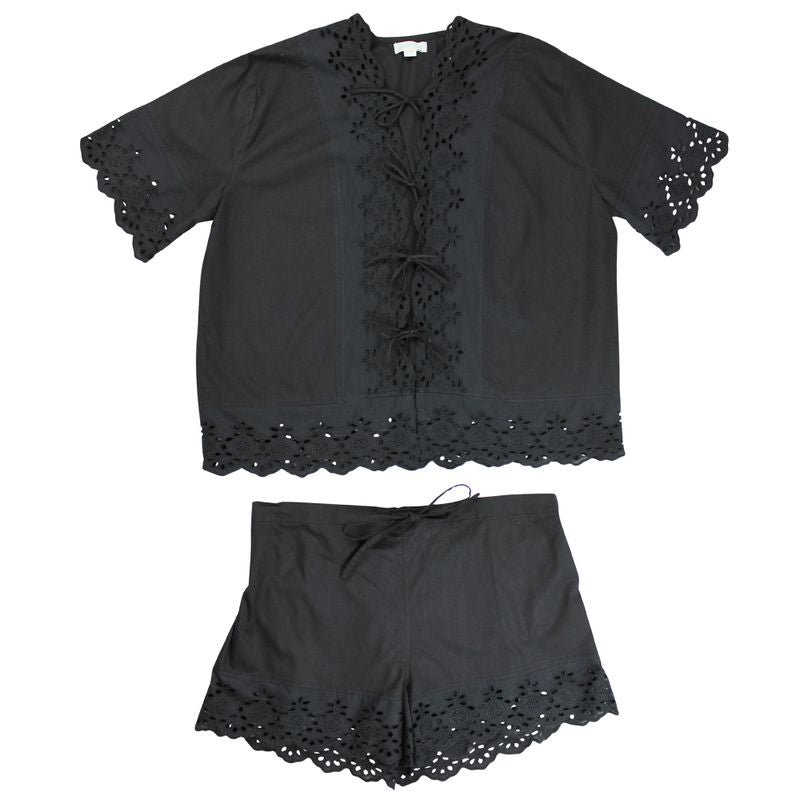 Ladies Black Cotton Short Pyjama Set 'Betty'