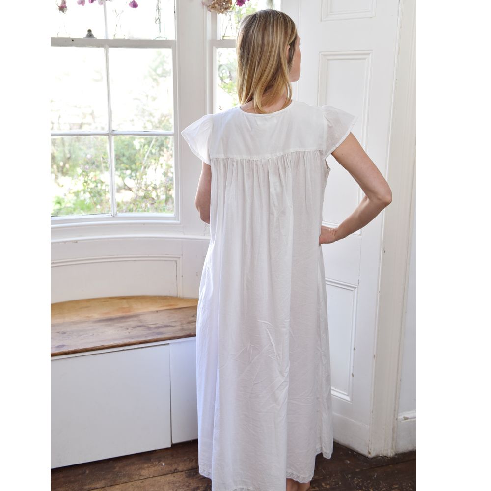 Ladies White Cotton Lace Panel Nightdress Valerie