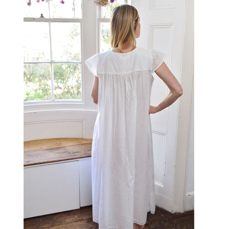 Ladies White Cotton Lace Panel Nightdress 'Valerie'