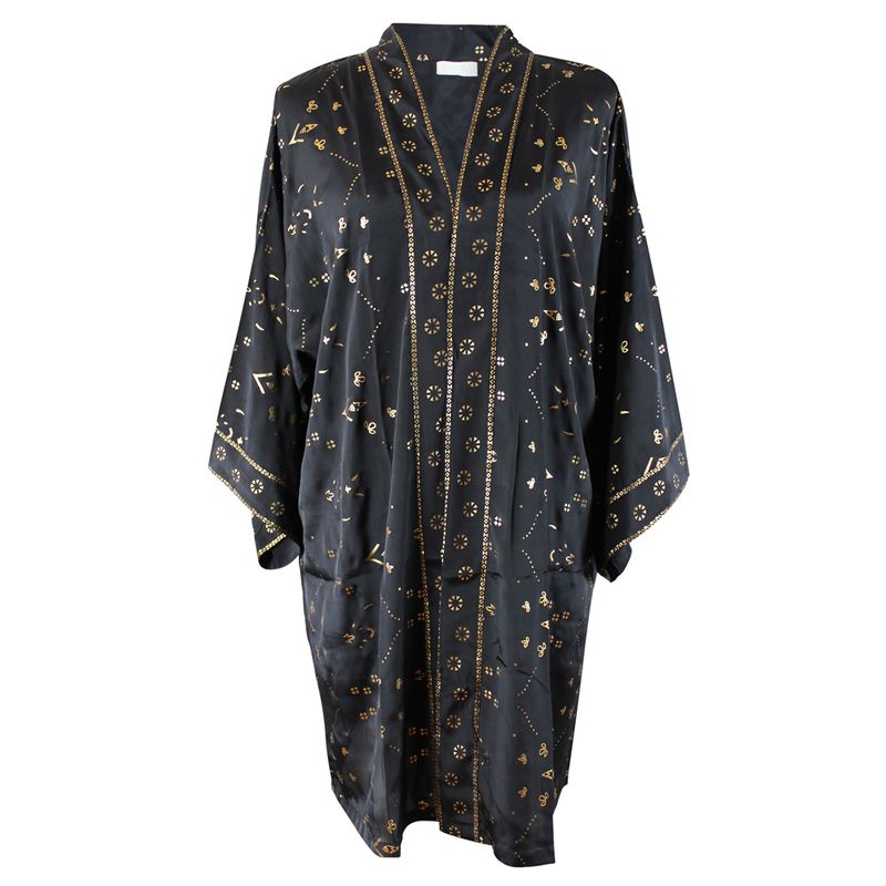 Black & Gold Small Geo Print Viscose Long Summer Jacket