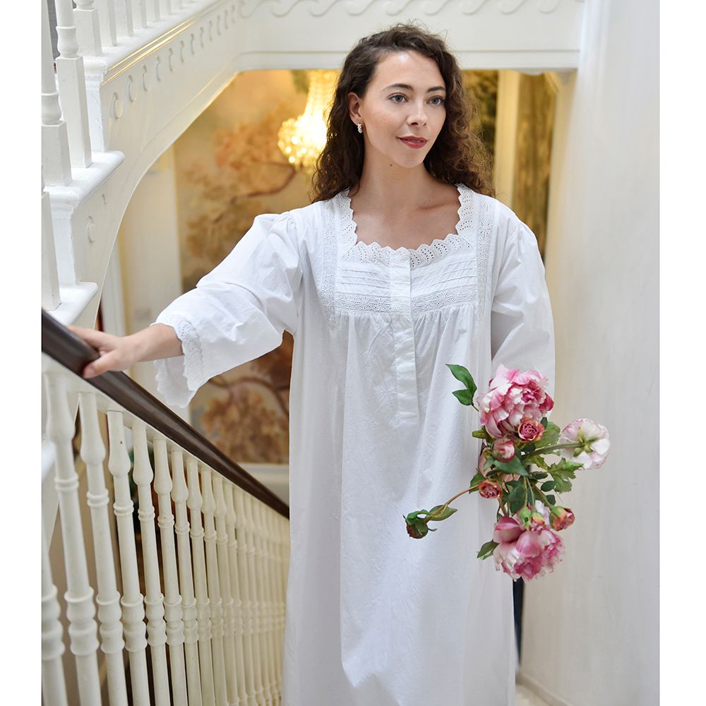 Ladies White Nightdress With Ruffled Broderie Anglaise 'Eliza'