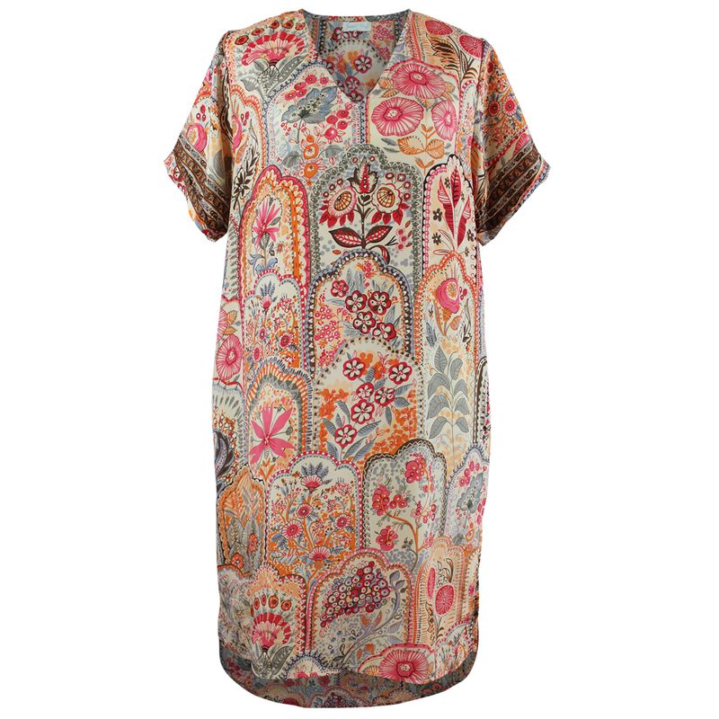 Pink, Orange & Cream Floral Tile Print Long Shirt