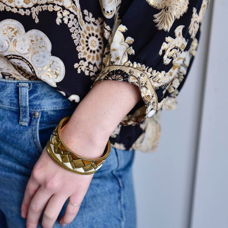 Black & Gold Baroque Floral Print Button Down Shirt