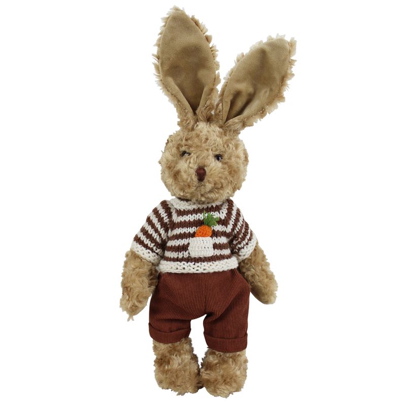 Rabbit Teddy Wearing Hand Knitted Jumper With Carrot In Pocket