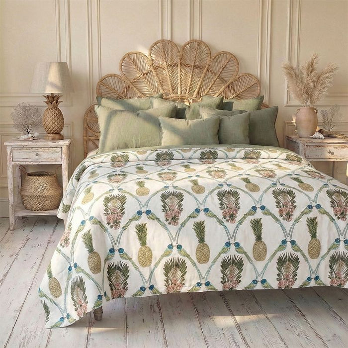 Pineapple & Bluebird Print Cotton Indian Bed Quilt