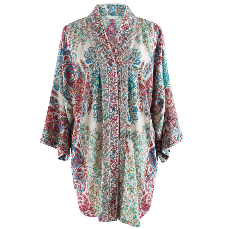 Pink, Blue & Cream Floral Paisley Print Viscose Summer Jacket