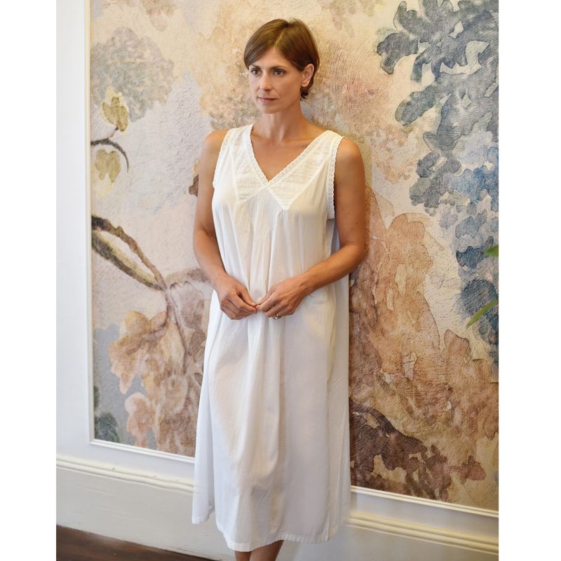 Ladies Sleeveless Embroidered Nightdress with Dainty Pin Tucking 'Jane'