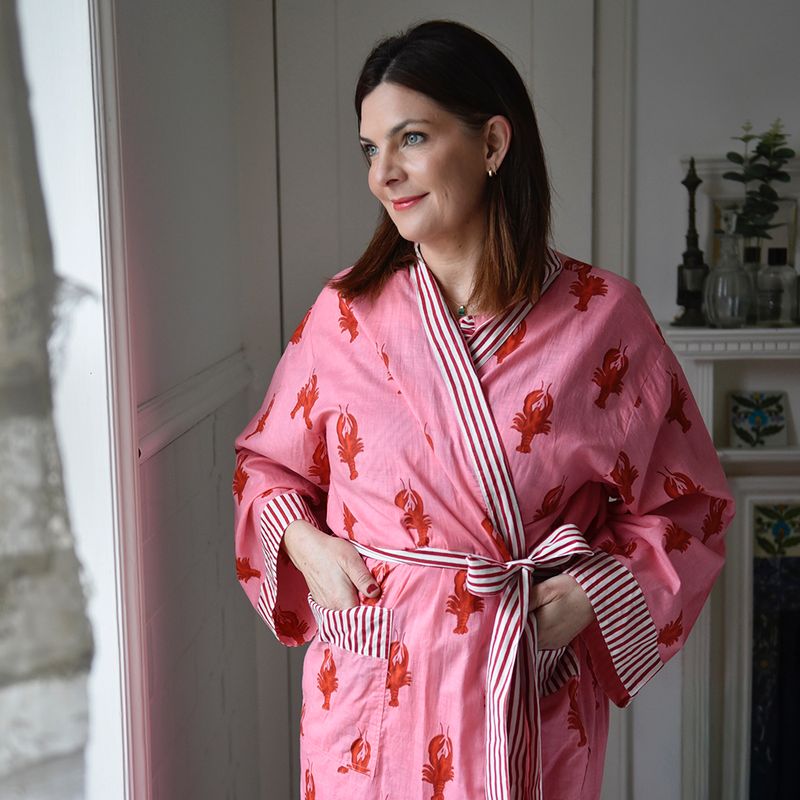 Pink & Red Lobster Cotton Dressing Gown